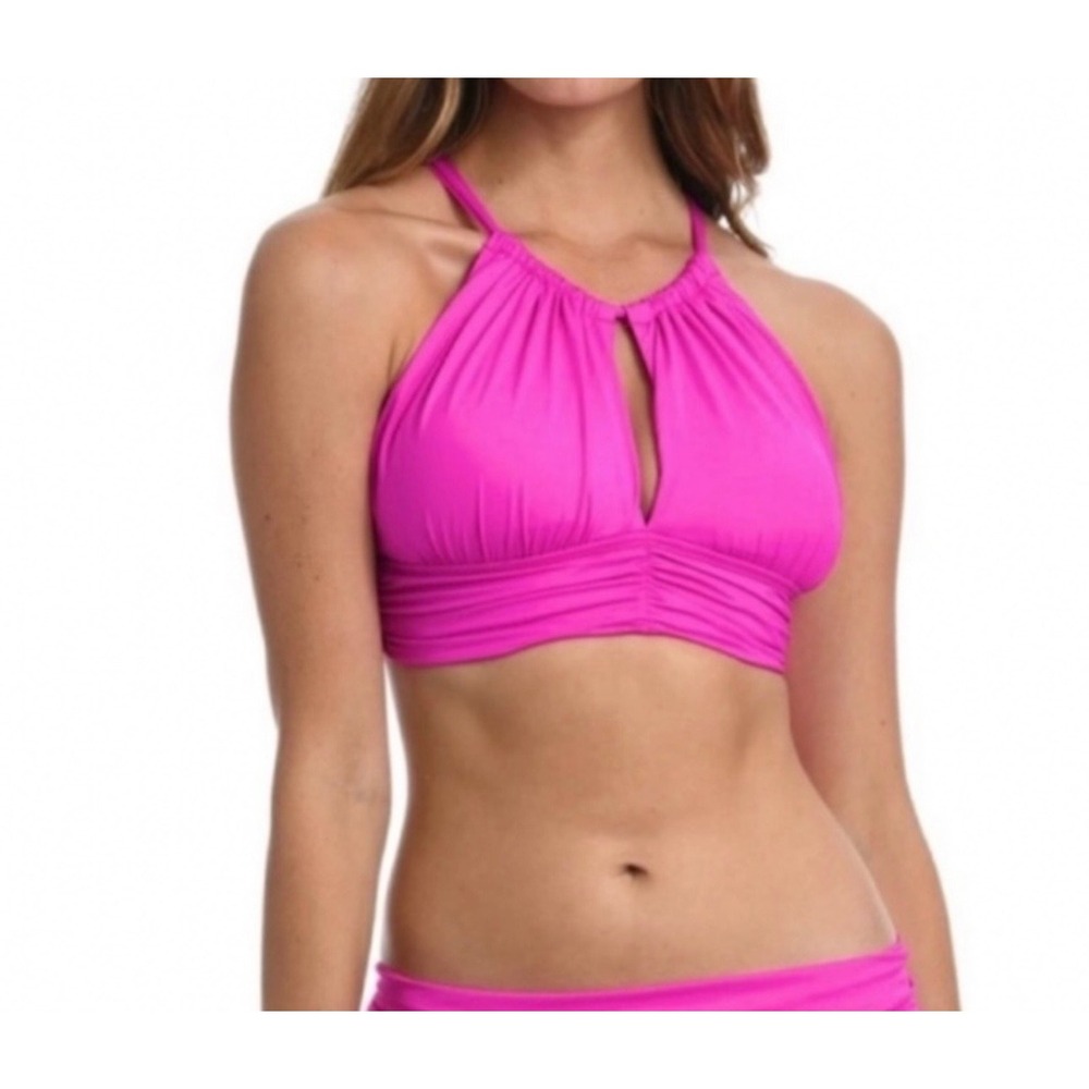 La Blanca Island Goddess Hi Neck Midkini Top Orchid Pink LB2IG88 NWT